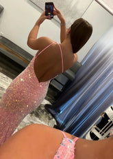 Bernice | Mermaid Long Pink Prom Dresses With Sequins One Shoulder - Pink - PromDressClub